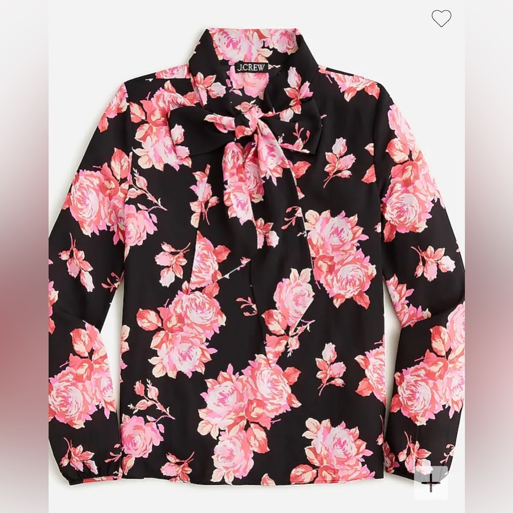 NWT J Crew Tie Neck Long Sleeve Top in Midnight Rose